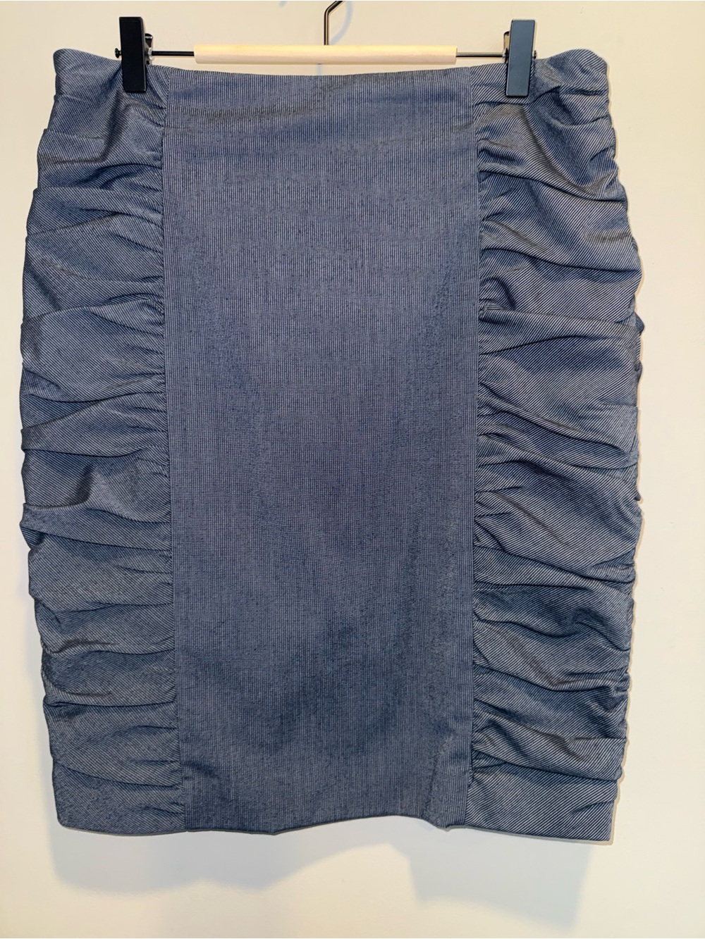 Blue Ruched Side Pencil Skirt - Women